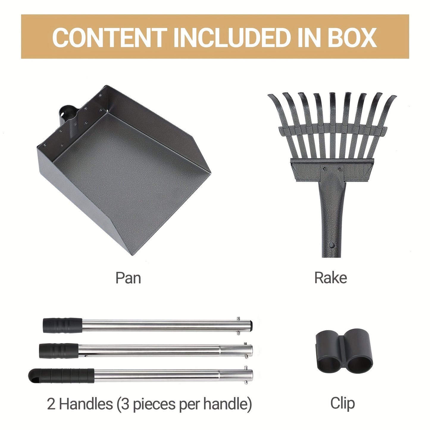 Dog Pooper Scooper Set Stainless Steel – Rust-Proof Tray & Rake with Adjustable Handles, Easy-Clean Pet Waste Removal Scoop for All Breeds, Multiple Colors Available