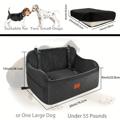 Dog Car Seat Booster with Memory Foam & Non-Slip Bottom – Adjustable Safety Leash & Seatbelt Channel, Soft Plush Pet Car Bed for Medium Large Dogs, Washable Travel Dog Seat Cover