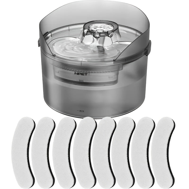 Dog Water Fountain Bowl Dispenser - 1.3Gal/5L & 2Gal/8L Large Capacity, Automatic Flowing Design, Splatter Guard, Replacement Filters Included, Low Voltage, Suitable for Dogs & Multiple Pets, NPET