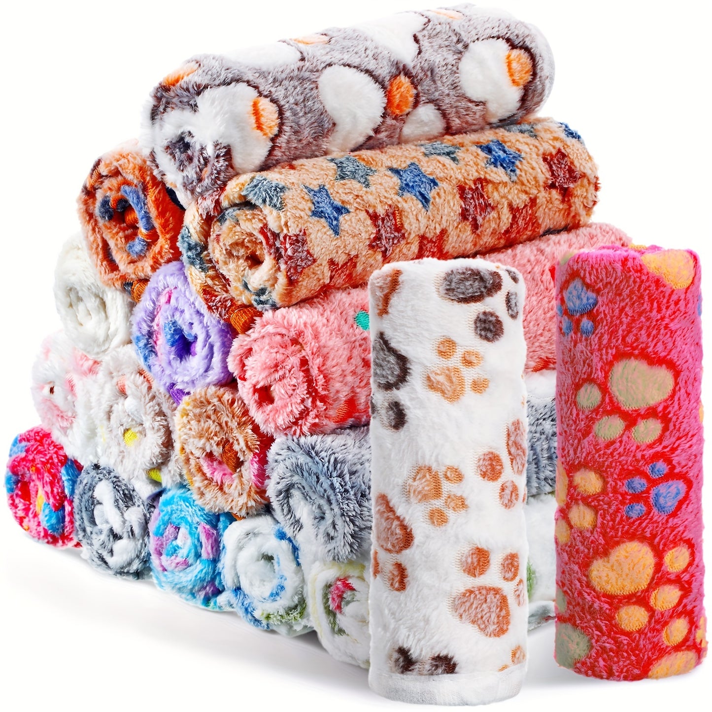 Pet Blanket Fleece 18 Pack Soft Warm Sleep Mat 23x16 Inch, Cute Paw Bone Star Heart Print Fluffy Bed Blanket for Dogs Cats Kittens Puppies, Small Animal Blanket Bulk Set