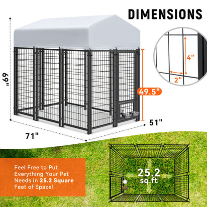 Outdoor Dog Enclosure Welded Wire Steel with UV-Resistant Roof Cover Secure Lock Dog Playpen Fence Run for Large Dogs 4x4 6x4 8x4 ft 6ft Tall