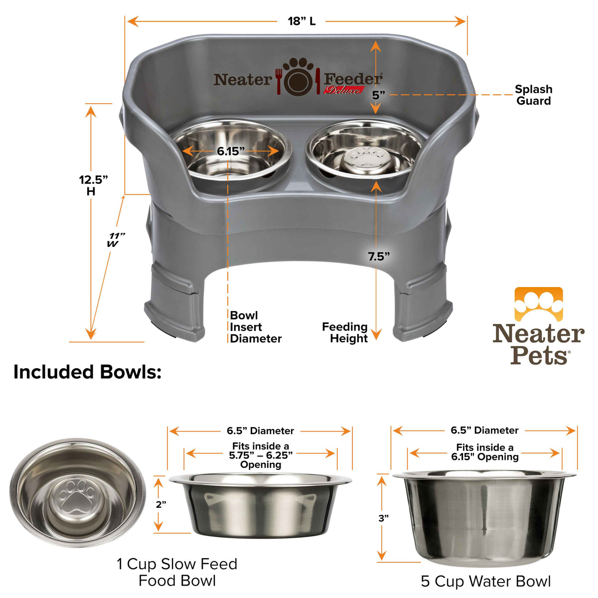 Elevated Slow Feeder Station for Dogs, Stainless Steel Bowl Set and Spill-Catching Basin in Three Sizes source image 95
