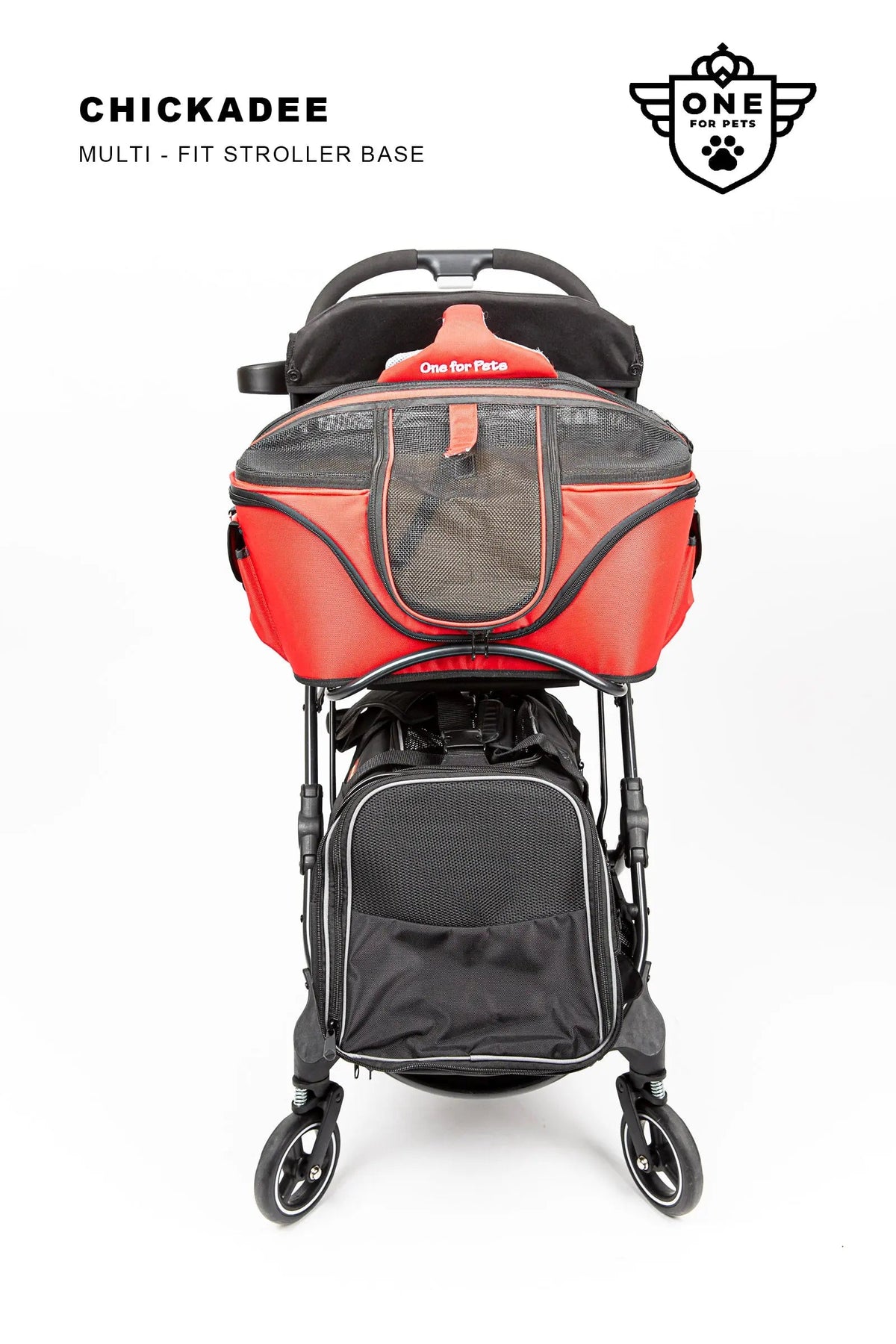 Pet Stroller Base for Detachable Carriers: Compact Folding Frame, Quick-Release Rack and Storage Hooks