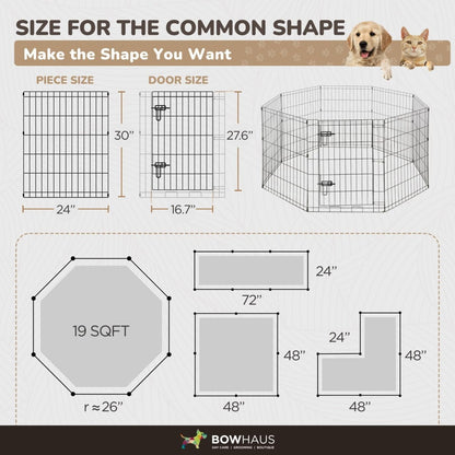 Dog Playpen 8 Panel Foldable Metal Pet Fence with Gate | Heavy-Duty Indoor Outdoor Exercise Pen for Small Dogs & Animals | Portable Kennel Cage | 24 Inch | Multiple Configurations Rectangle Octagon