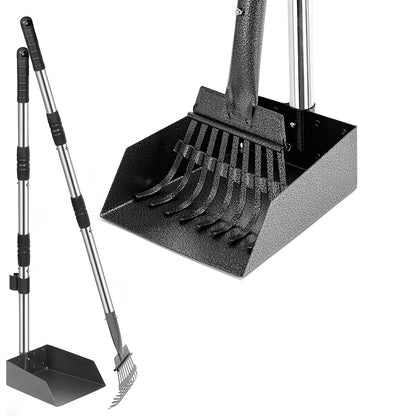 Dog Pooper Scooper Set Stainless Steel – Rust-Proof Tray & Rake with Adjustable Handles, Easy-Clean Pet Waste Removal Scoop for All Breeds, Multiple Colors Available