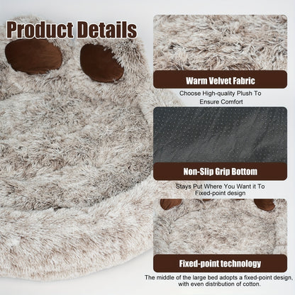 Dog Bed Cat Bed Bear Paw Shaped Donut – Calming Round Plush Pet Mattress, Warm & Soft Cuddler Bed for Dogs and Cats, Includes Pet Scarf, Sizes S to 2XL, Colors: Coffee, Pink, Grey, Brown