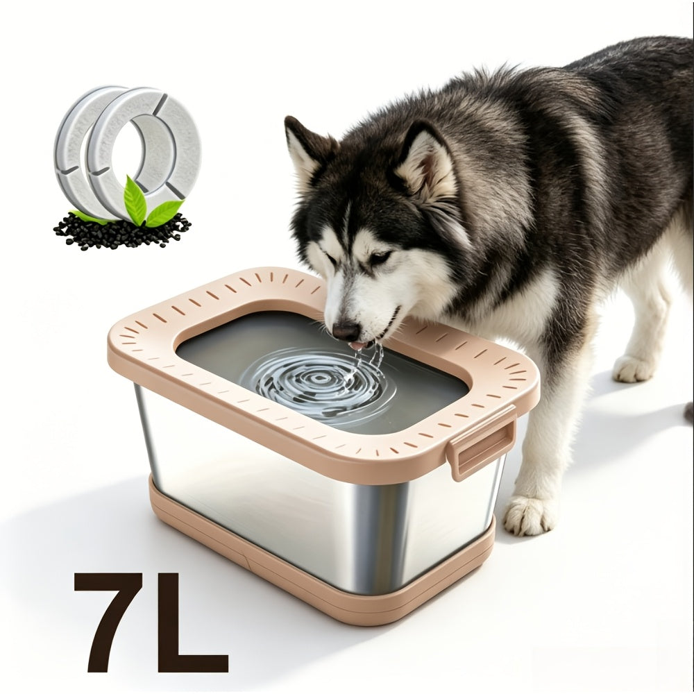 1.85gal Stainless Steel Dog Water Bowl, No Spill Anti-Splash Dog Bowls with Mat, Spill-Proof Slow Feeder for Messy Drinkers, Heavy Duty Pet Bowls for Indoor/Outdoor Use