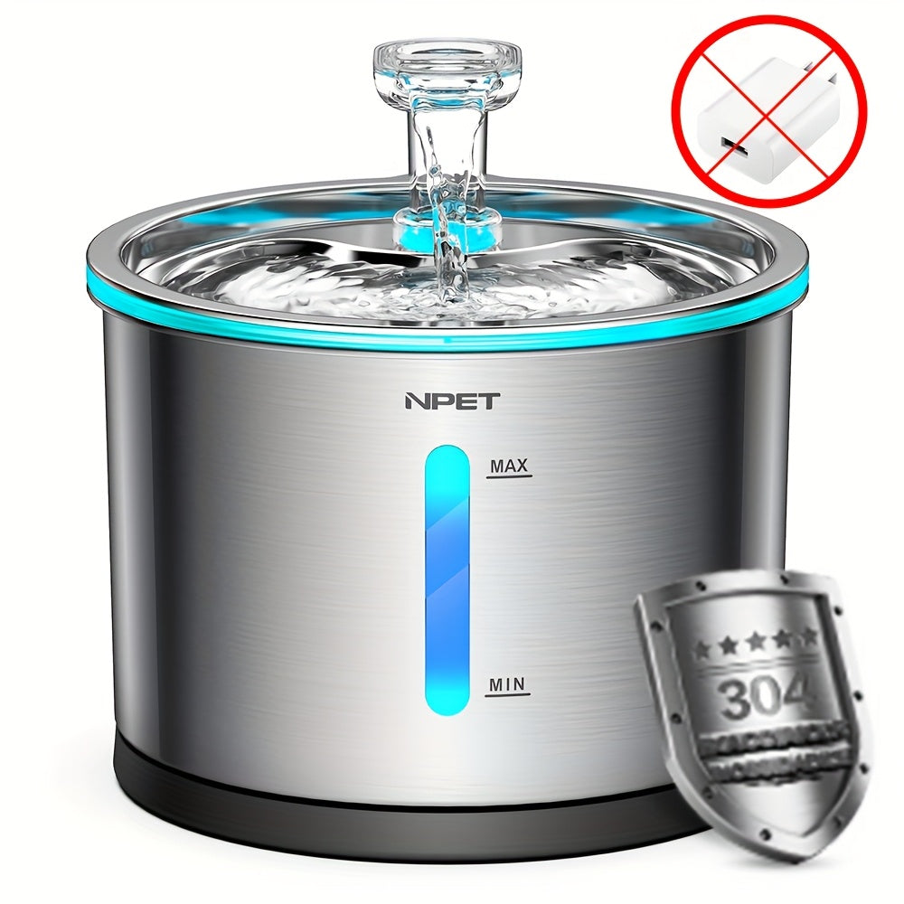 Cat Water Fountain Stainless Steel 50oz/1.5L - Ultra Quiet Auto Pet Water Dispenser with LED Light, Visible Window & Dishwasher Safe - Includes Replacement Filters for Cats & Dogs Indoor