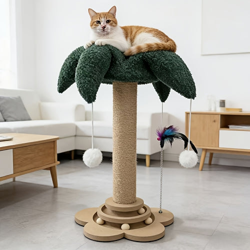 Cat Scratching Post Sisal Vertical Clown Hat Design, Wear-Resistant Cat Scratch Board with Cat Climbing Frame & Teaser Toy, Fun Shaped Cat Scratcher for Indoor Cats, Millet & Turtle Shape, Green