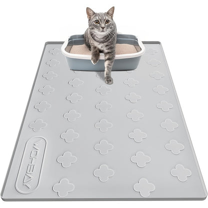Cat Litter Mat XXL Silicone 34x22 Inch - 3-in-1 Waterproof Non-Slip Litter Trapping Mat with Raised Edges Easy Clean Foldable Pet Feeding Floor Protector
