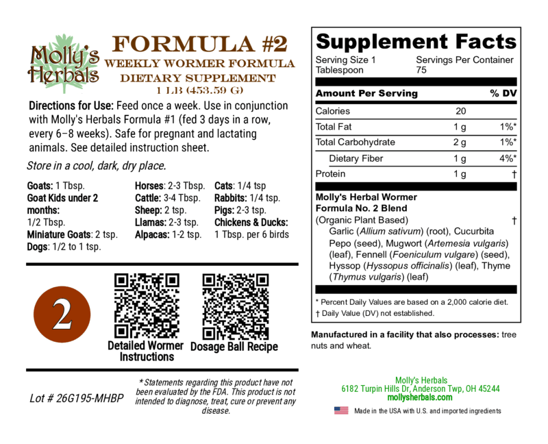 Formula 2 Herbal Weekly Worm Formula Two for All Animals - Molly's Herbals