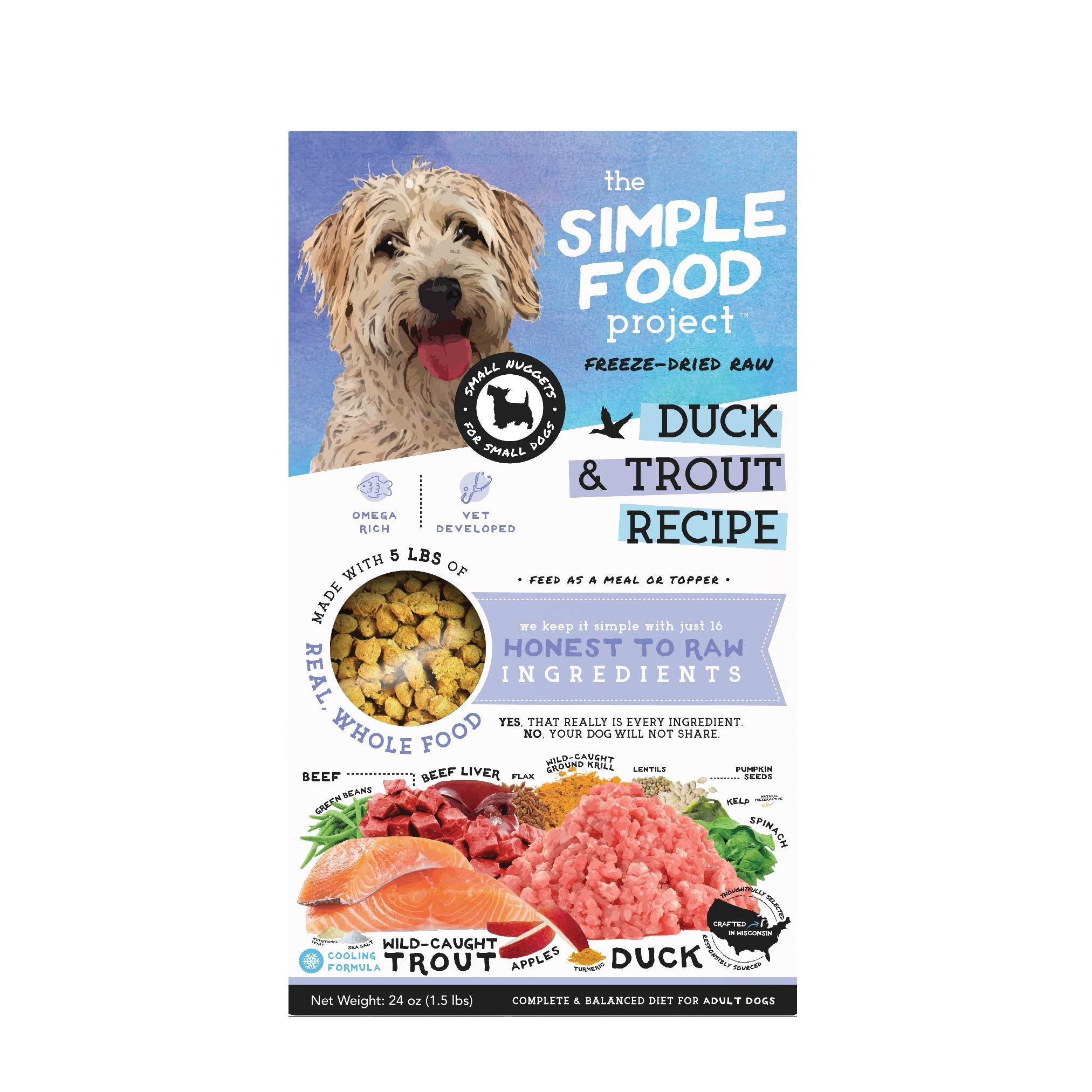 Small-Bite Freeze-Dried Dog Food Duck & Trout - 24oz Bag