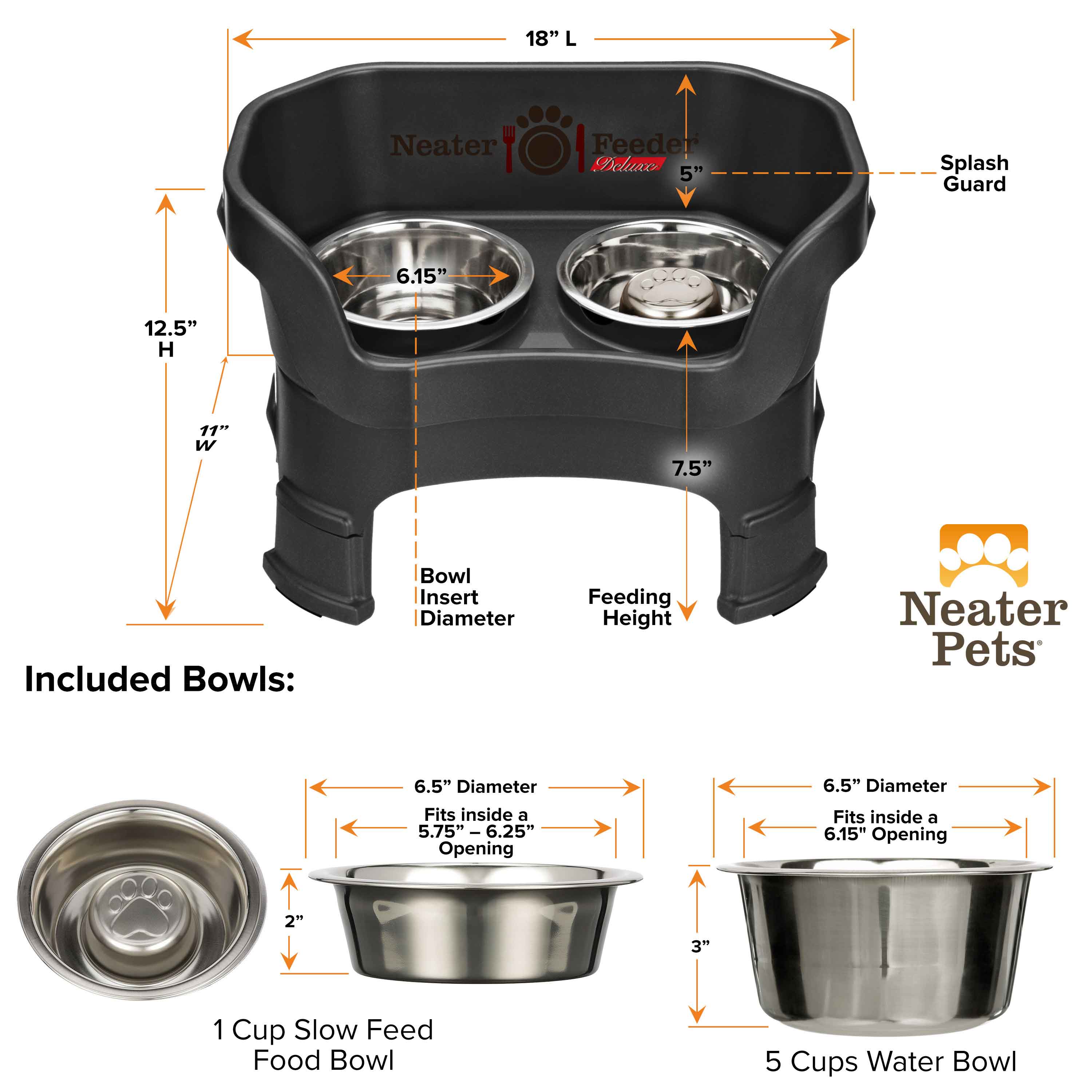 Elevated Slow Feeder Station for Dogs, Stainless Steel Bowl Set and Spill-Catching Basin in Three Sizes source image 101