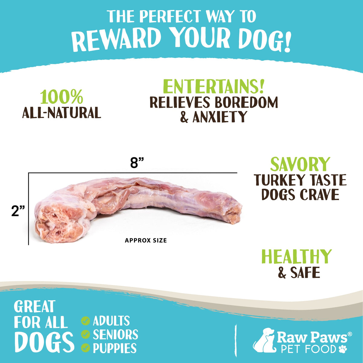 Turkey Necks for Dogs, Frozen Raw Single-Ingredient Food for Medium to Large Dogs, 5-lb Bag