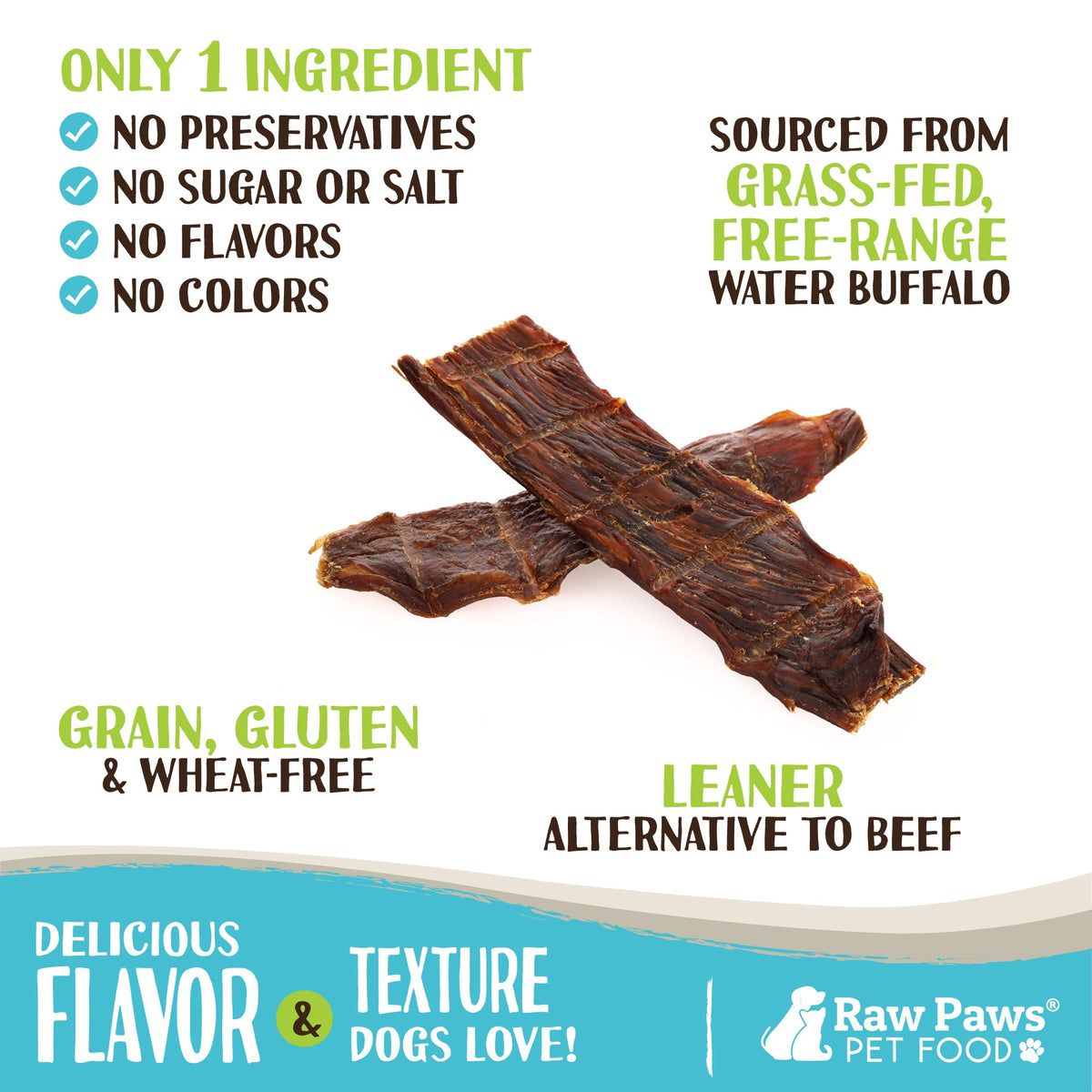 Dog Treats: Water Buffalo Jerky Strips, 16 oz Grain-Free Single-Ingredient Snack for Everyday Rewarding