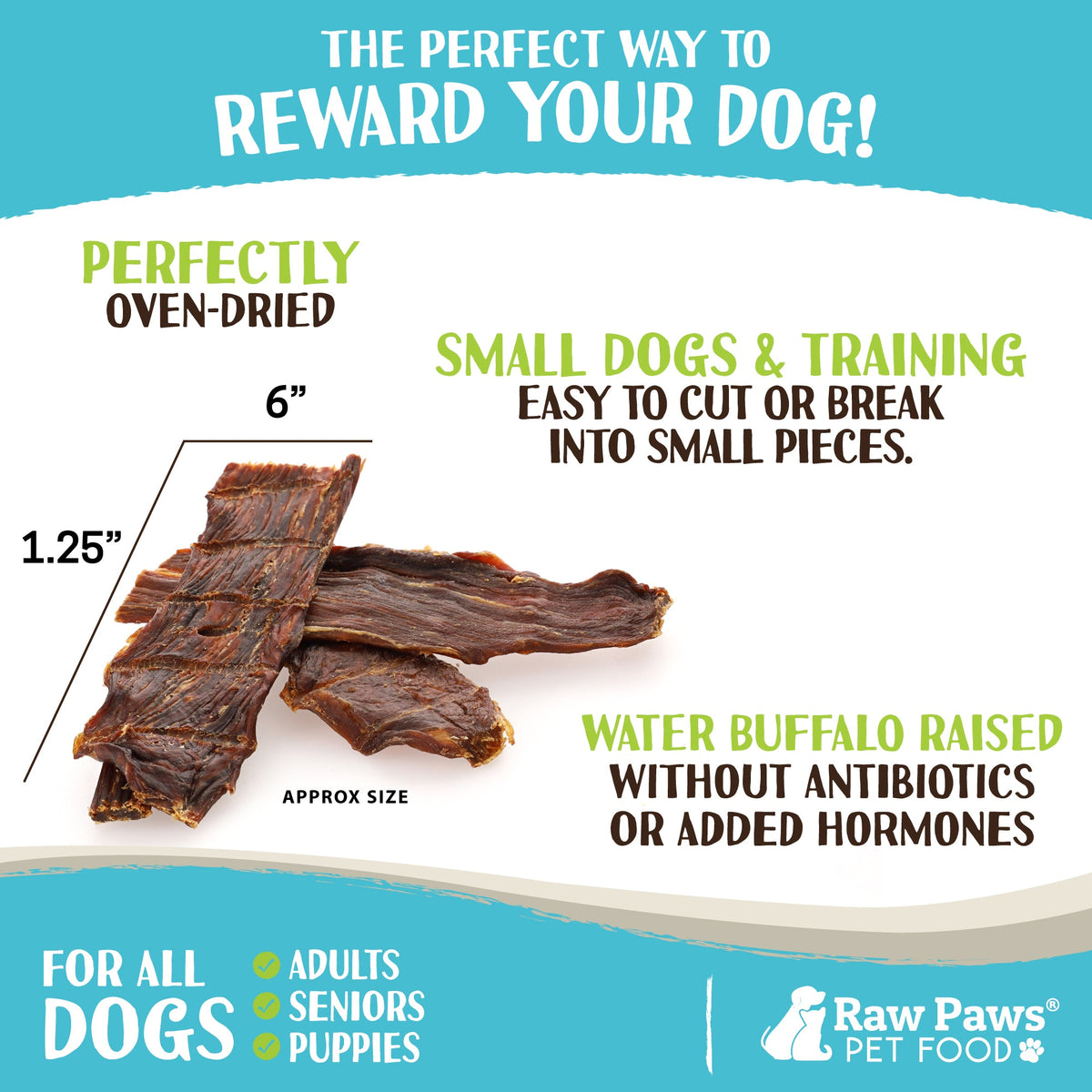 Dog Treats: Water Buffalo Jerky Strips, 16 oz Grain-Free Single-Ingredient Snack for Everyday Rewarding