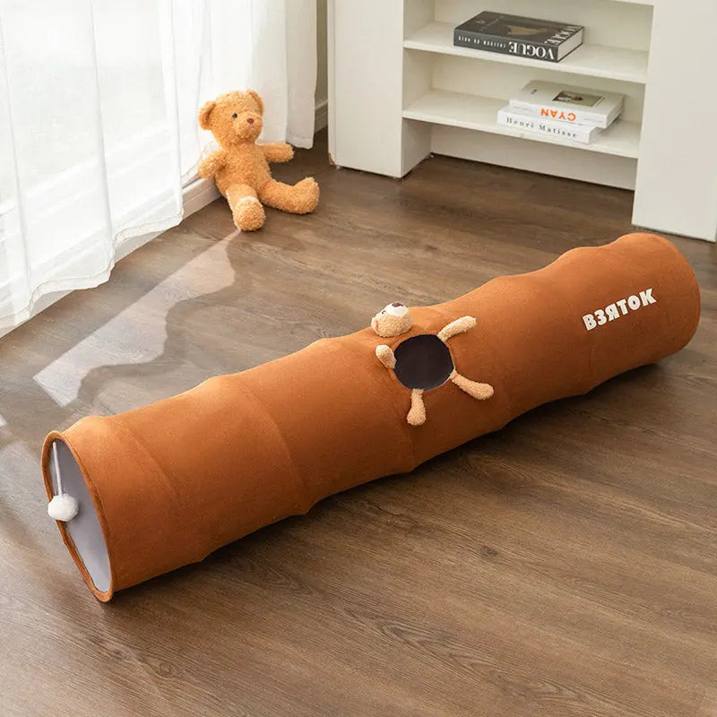 Cat Tunnel Toy for Curious Cats, Foldable Play Tunnel with Peephole and Hanging Plush Ball for Daily Play