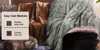 Faux Fur Throw Blanket 1060GSM Luxury - Super Soft Reversible Plush Mink Blanket for Bed Couch Sofa, Oversized Heavy Weight Cozy Blanket, Leopard Animal Print & Solid Colors, Throw & Twin Size