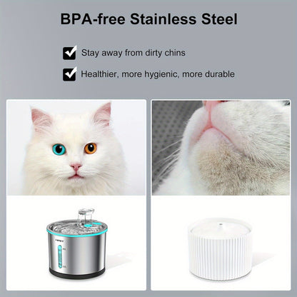 Cat Water Fountain Stainless Steel 50oz/1.5L - Ultra Quiet Auto Pet Water Dispenser with LED Light, Visible Window & Dishwasher Safe - Includes Replacement Filters for Cats & Dogs Indoor