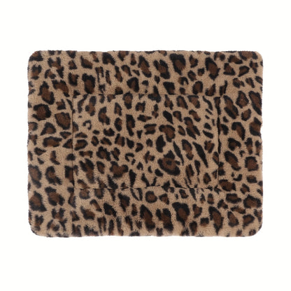 Reversible Plush Pet Mat Leopard Print Fleece Soft Warm Dog Cat Bed Pad Anti-Slip Machine Washable for Crate Car Sofa Floor Small Medium Large Breeds S M