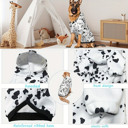 Dog Hoodie Dalmatian Print Pullover Sweatshirt – Soft Polyester Hooded Pet Costume for Small Medium Large Dogs, Autumn Winter Halloween Outfit, Elastic Ribbed Cuffs, Machine Washable