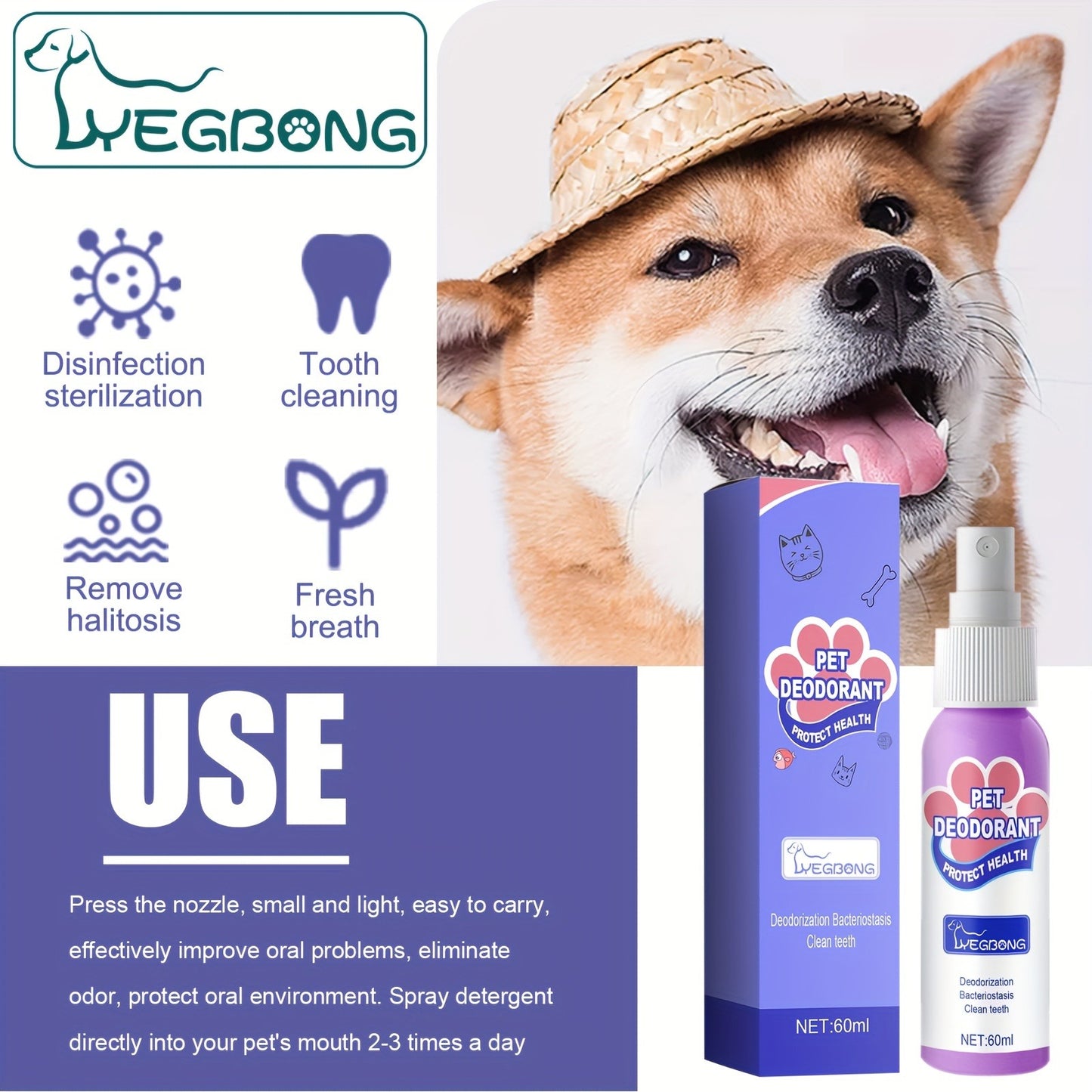 Pet Dental Spray for Dogs & Cats – Teeth Cleaning & Bad Breath Freshener, No-Brush Oral Care Spray for Plaque & Tartar Control, Safe Daily Use