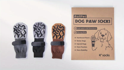 Non-Slip Dog Socks Double-Sided Grip Paw Protector with Adjustable Straps – Anti-Lick Dog Booties for Hardwood Floors, Senior Dogs & Injury Recovery, Sizes XS to L, Set of 4