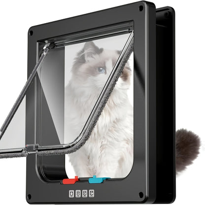 Cat Door & Dog Door with 4-Way Safety Lock – Weatherproof Flip Pet Door for Cats & Dogs, M/L/XL Sizes in White, Black & Coffee, Bonus Rainbow Ball Toy Included