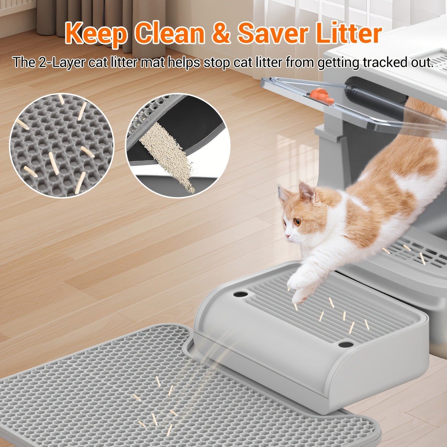 Stainless Steel Cat Litter Box with Lid - Extra Large 68L Enclosed & Semi-Open Modular System, 304 Steel Non-Stick Easy Clean, Charcoal Filter, Litter Mat & Scoop Included, Indoor XL Pet Toilet