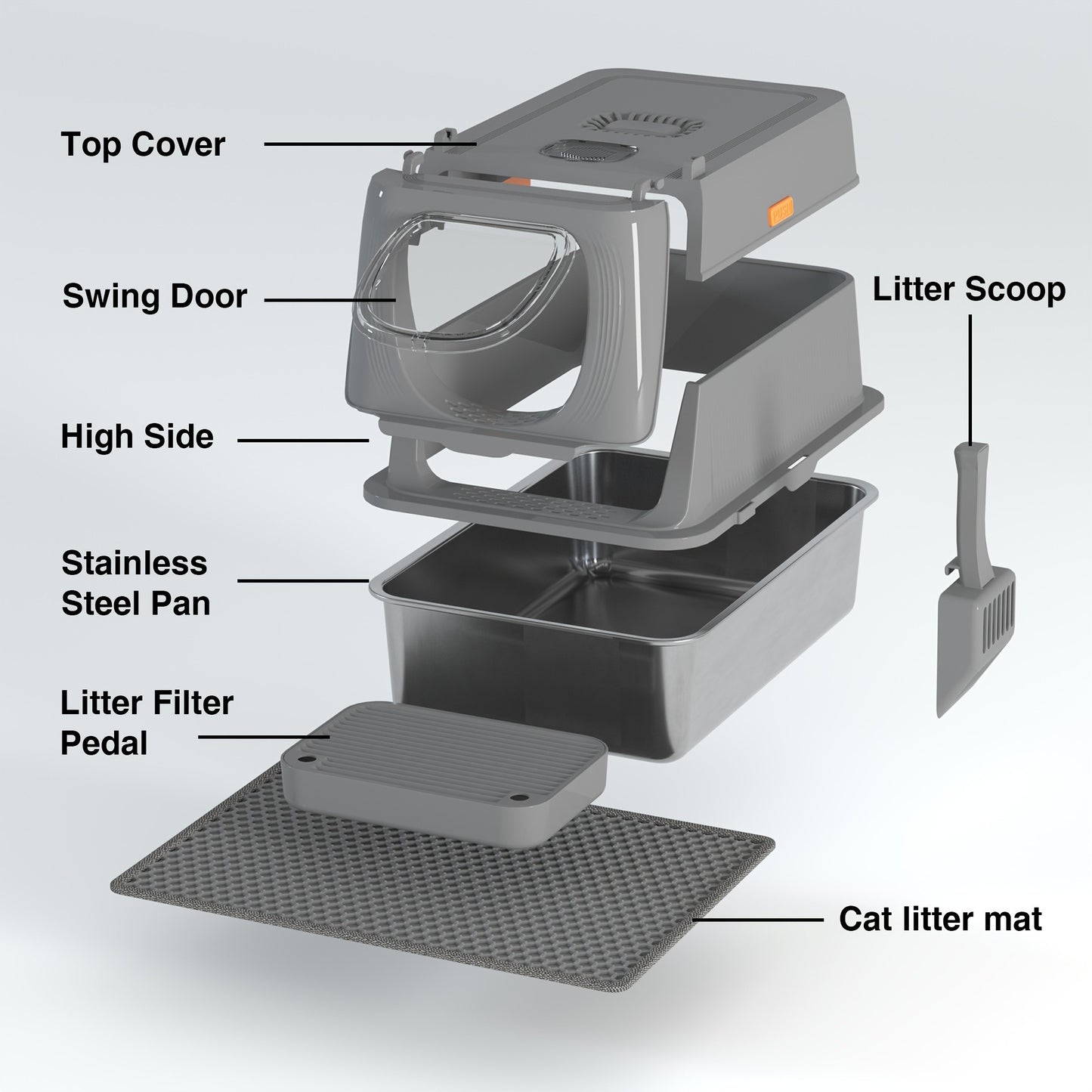 Extra Large Enclosed Cat Litter Box - Stainless Steel with Front Flap Door, Foldable Anti-Splash Fully Covered Design, Superior Odor Control Indoor Cat Toilet, 3 Colors, CITYLIFE Oversized