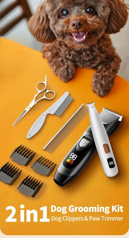 Pet Grooming Kit with Quiet Rechargeable Clippers - Cordless Electric Shaver & Complete Tool Set for Dogs and Cats, Low Noise Home Grooming with Digital Display Option