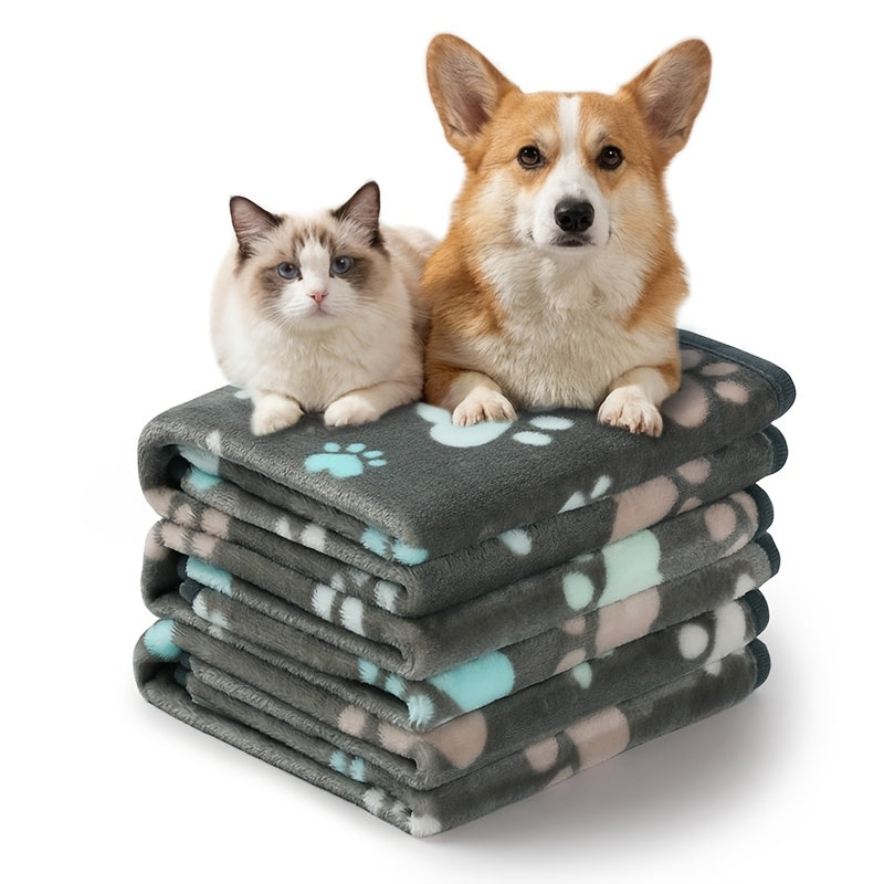 1 Pack 3 Blankets Super Soft Fluffy Premium Fleece Pet Blanket Flannel Throw for Dog Puppy Cat Paw Brown/Pink/White(Free Pet Drying Towel Included)