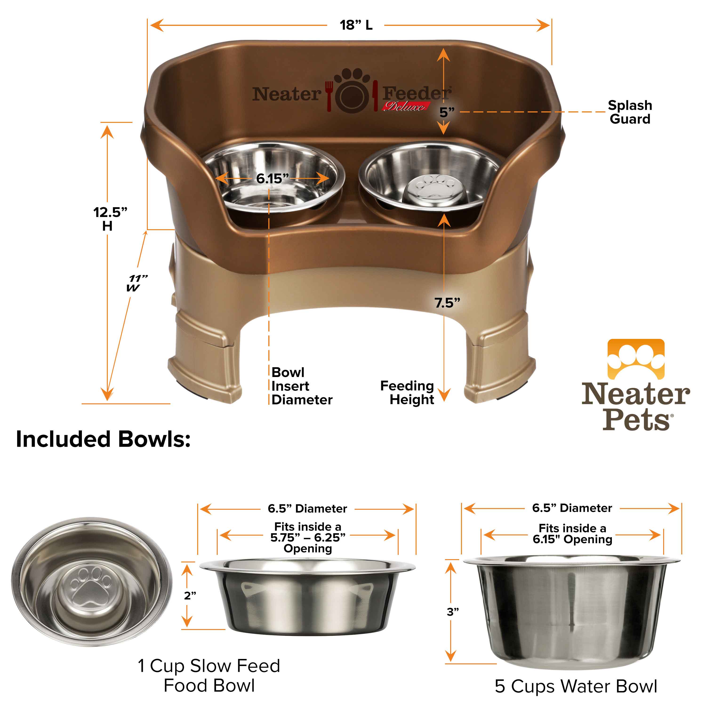 Elevated Slow Feeder Station for Dogs, Stainless Steel Bowl Set and Spill-Catching Basin in Three Sizes source image 110