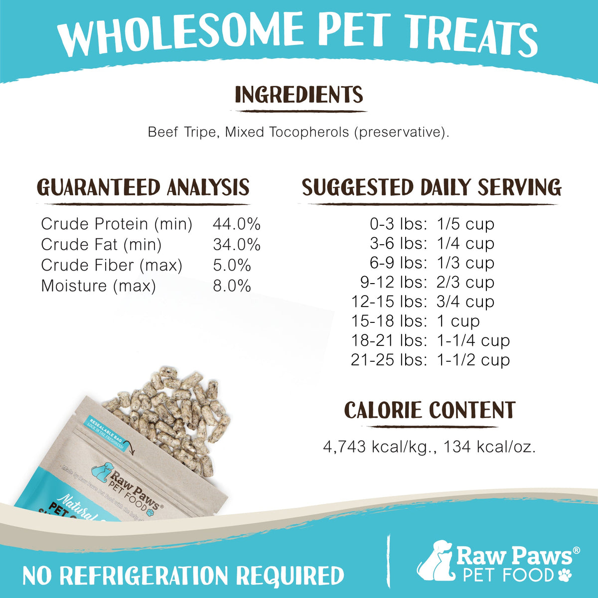 Freeze-Dried Pet Food, Green Beef Tripe for Dogs & Cats, Single-Ingredient 4-oz Training Reward
