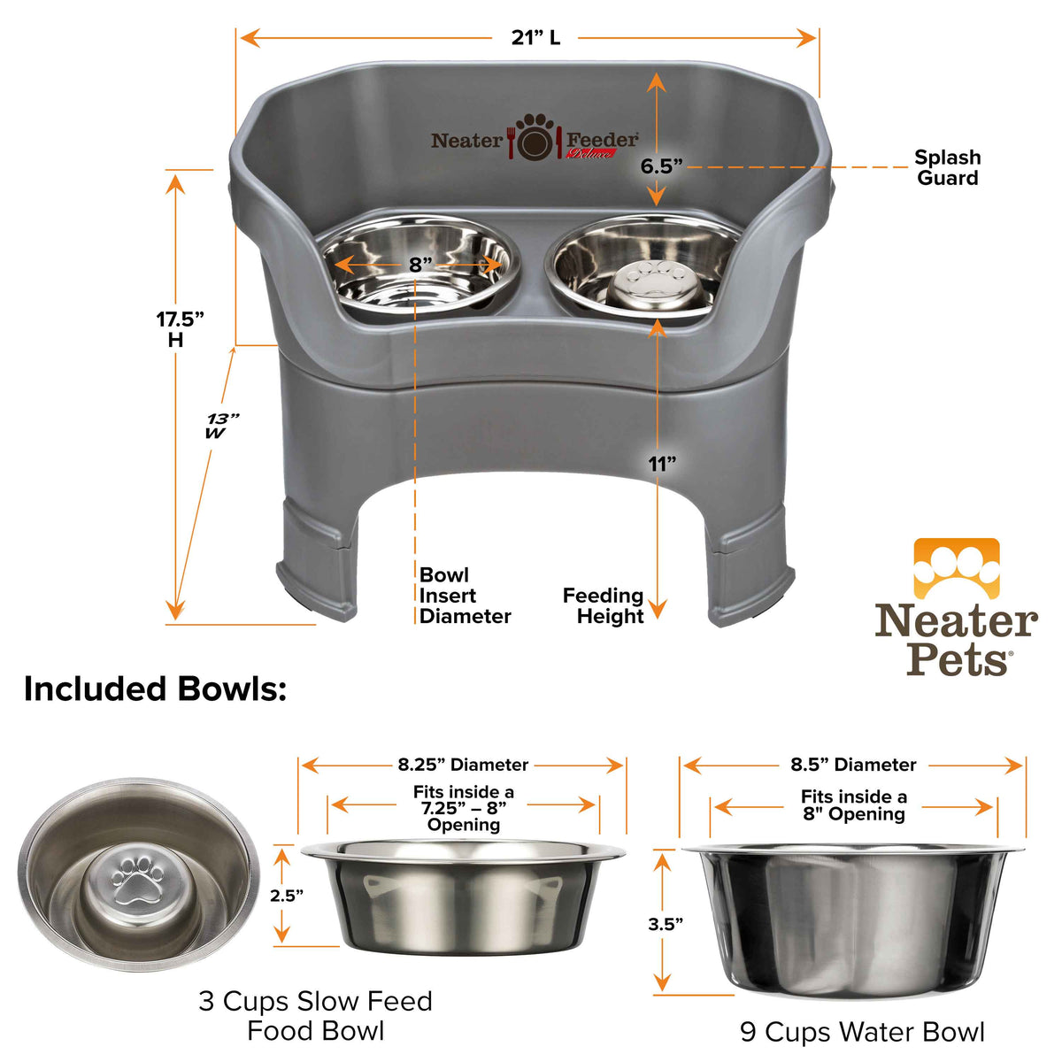 Elevated Slow Feeder Station for Dogs, Stainless Steel Bowl Set and Spill-Catching Basin in Three Sizes source image 116