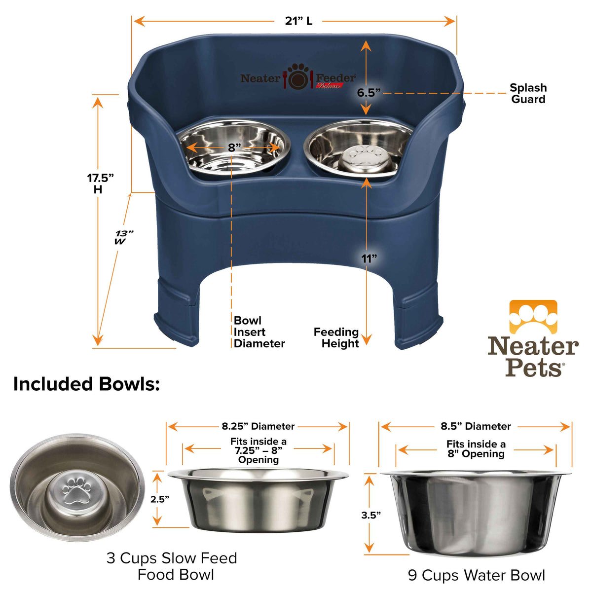 Elevated Slow Feeder Station for Dogs, Stainless Steel Bowl Set and Spill-Catching Basin in Three Sizes source image 119