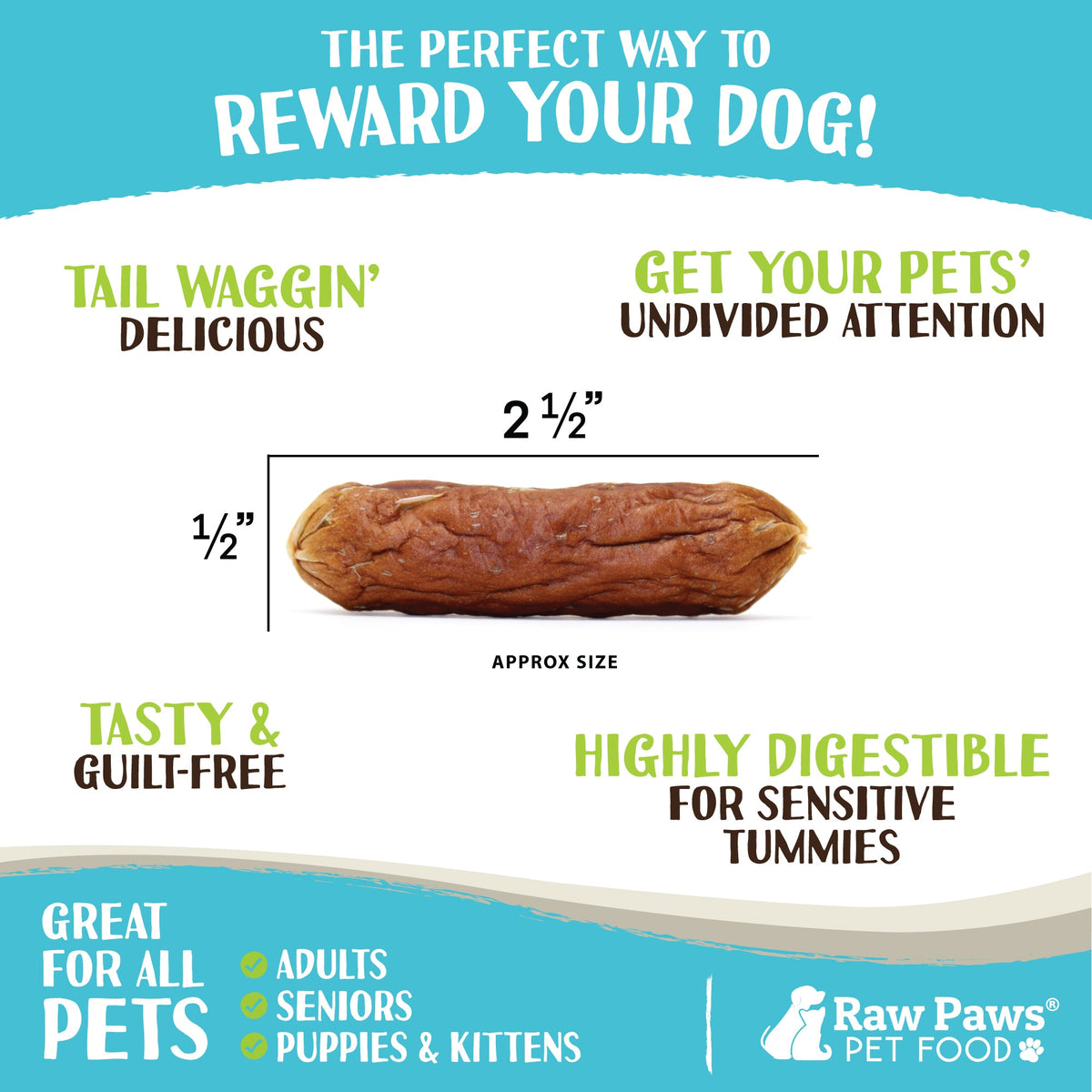 Soft Treats for Dogs & Cats: Grain-Free Beef Sausage Rewards for Training and Everyday Treat Time, 6 oz