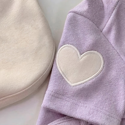 Dog Fleece Shirt 3-Pack Heart Print Spring Summer Base Layer – Thin Two-Legged Pet Clothes for Teddy, Bichon Frise & Small Medium Dogs, Sizes XS to XL, Purple Pink White & Brown Blue Green