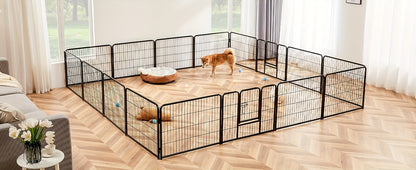 Metal Dog Playpen with Door DIY 8 or 16 Panel Foldable Pet Pen for Small Medium Large Dogs Puppies Easy Assemble Indoor Outdoor Use 24 32 40 Inch Height