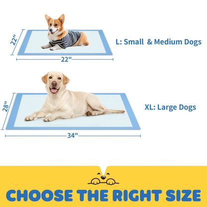 6-Layer Puppy Pads 100 Count - Super Absorbent Leak-Proof Odor Control Dog Pee Pads for Potty Training, Large & XL Size 34"x28" and 22"x22" for Dogs, Puppies & Cats