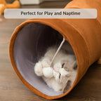 Cat Tunnel Toy for Curious Cats, Foldable Play Tunnel with Peephole and Hanging Plush Ball for Daily Play