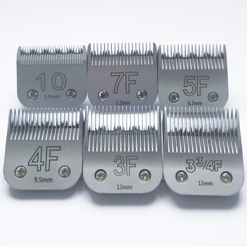 Dog Clipper Replacement Blades – Ceramic & Carbon Steel Detachable Blades in 5 Sizes (3F/4F/5F/7F/10#) | Compatible with Andis AG/AGC, Wahl KM2/KM5/KM10, Oster & More | Professional Pet Grooming Accessory