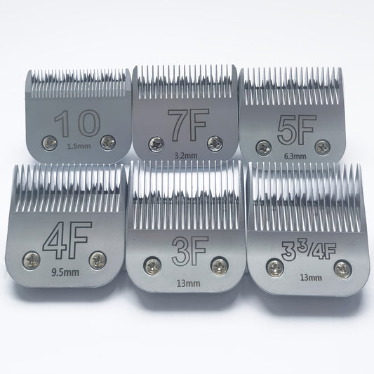 Dog Clipper Replacement Blades – Ceramic & Carbon Steel Detachable Blades in 5 Sizes (3F/4F/5F/7F/10#) | Compatible with Andis AG/AGC, Wahl KM2/KM5/KM10, Oster & More | Professional Pet Grooming Accessory