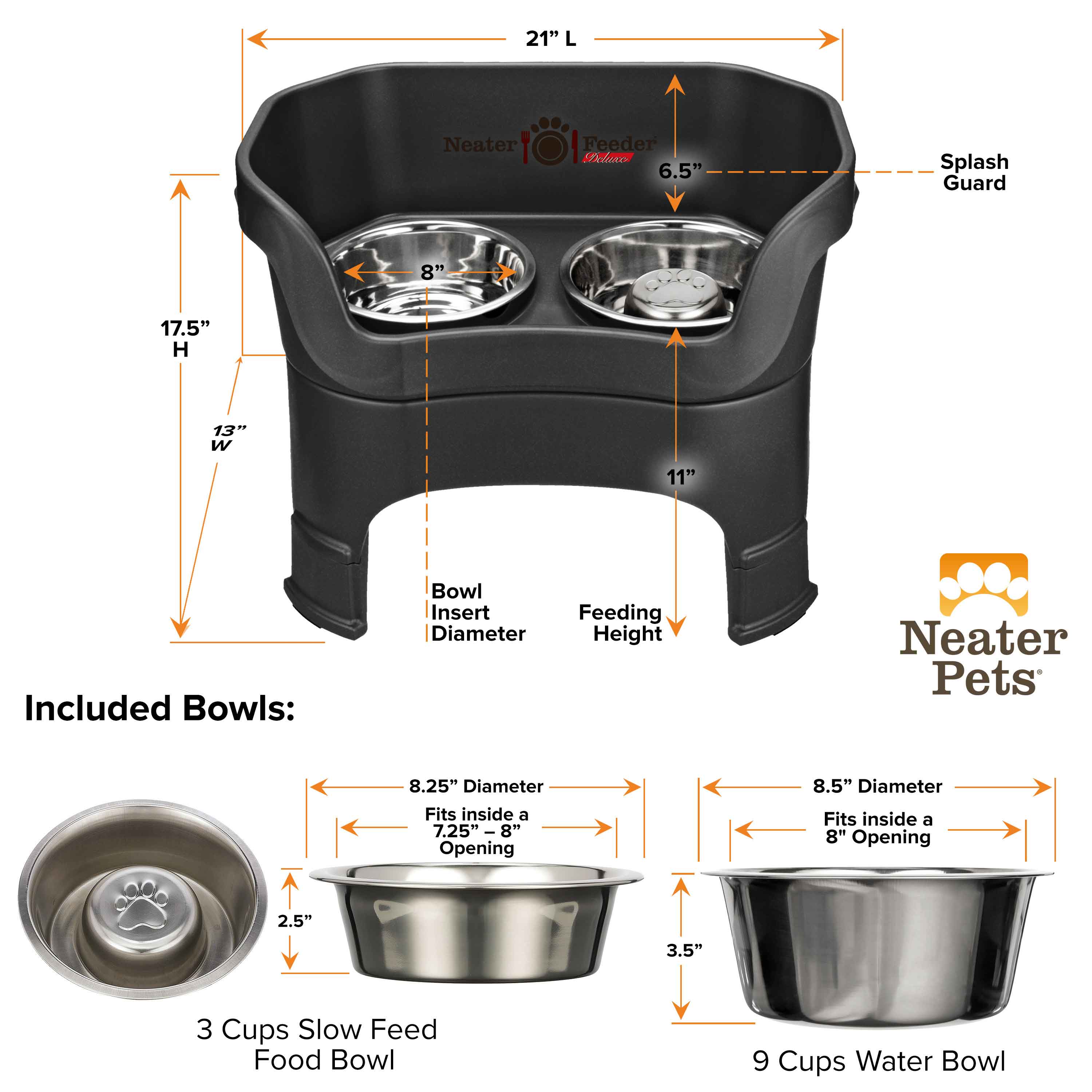 Elevated Slow Feeder Station for Dogs, Stainless Steel Bowl Set and Spill-Catching Basin in Three Sizes source image 122