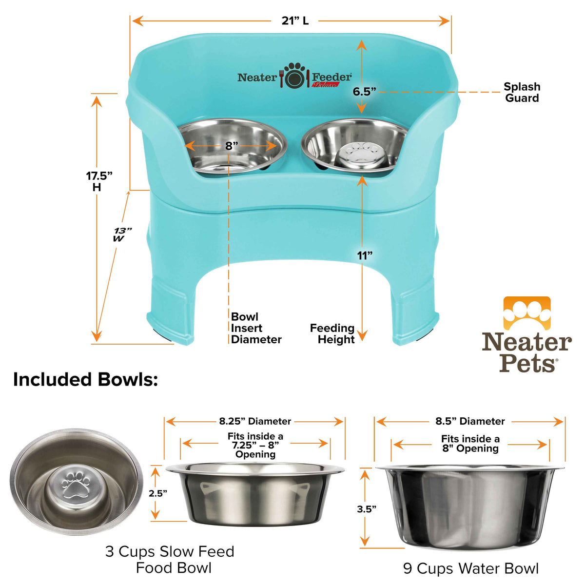 Elevated Slow Feeder Station for Dogs, Stainless Steel Bowl Set and Spill-Catching Basin in Three Sizes source image 125