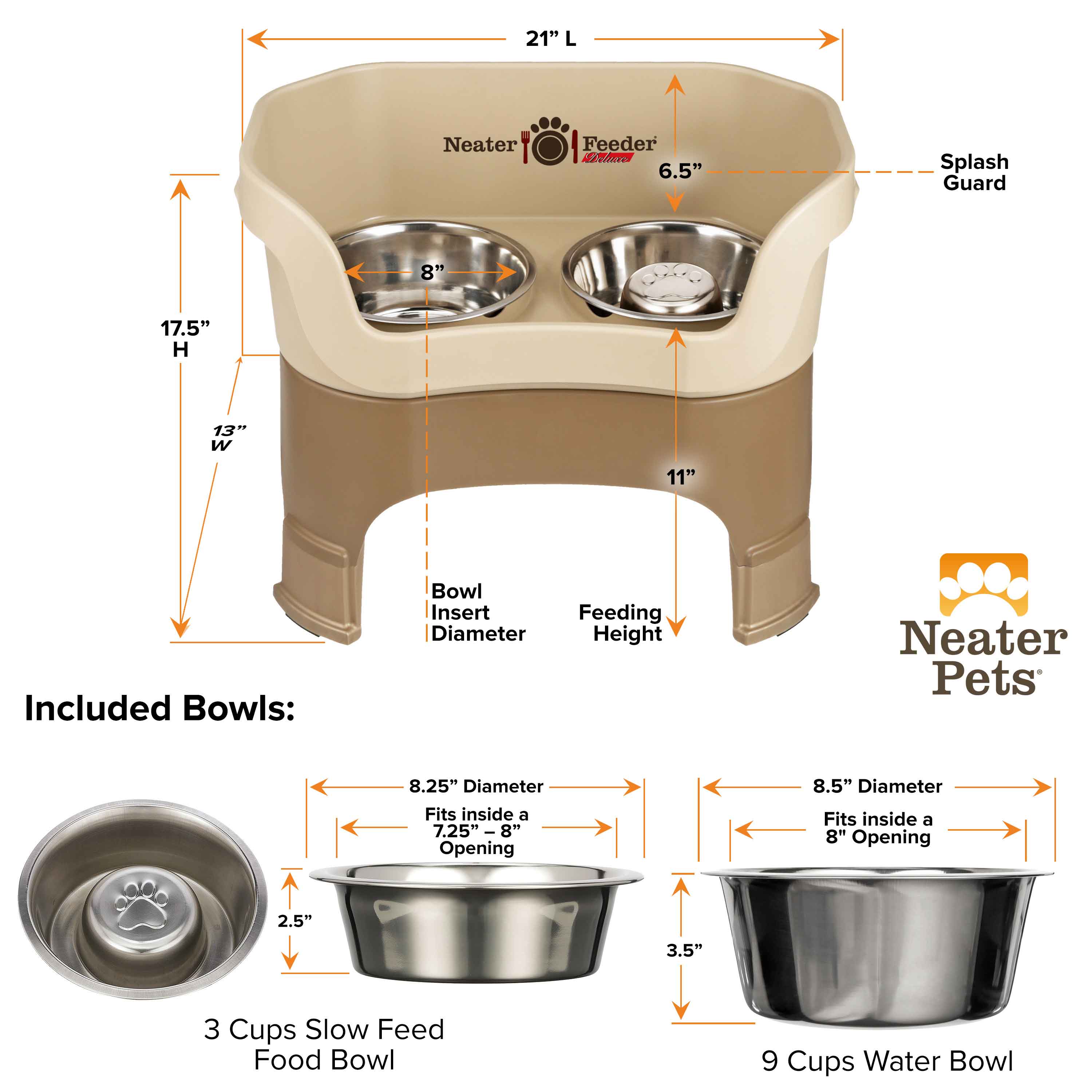Elevated Slow Feeder Station for Dogs, Stainless Steel Bowl Set and Spill-Catching Basin in Three Sizes source image 128