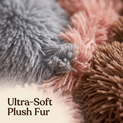 Dog Bed & Cat Bed Plush Bear Paw Print – Soft Warm Pet Bed for Small Medium Large Dogs, Thickened Long Plush, No Assembly, Autumn Winter Pet Sleeping Bed in Coffee Pink Gray