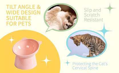Cat Ear Shaped Raised Cat Bowls Set of 3 - Elevated Feeder Anti-Slip Base Neck Comfort Design, Pink Green Blue Feeding Dish for Cats & Small Pets