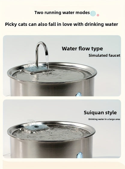 Large Stainless Steel Pet Water Fountain 236oz / 7L - Automatic Cat & Dog Water Dispenser, Multi-Stage Filtration, Visible Water Level Window, USB Powered, Replacement Filters Included, FT007