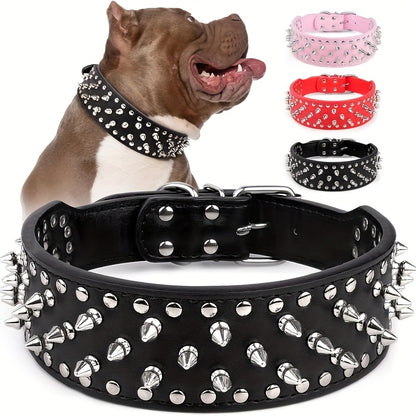 Spiked Dog Collar Faux Leather Mushroom Rivet Studded Adjustable Wide Punk Style for Pitbull Mastiff Bulldog Husky Rottweiler Medium Large Dogs M L 6 Colors